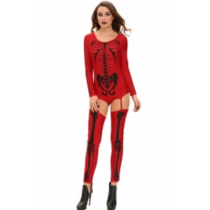 Red Bad To The Bone Halloween Skeleton Costume